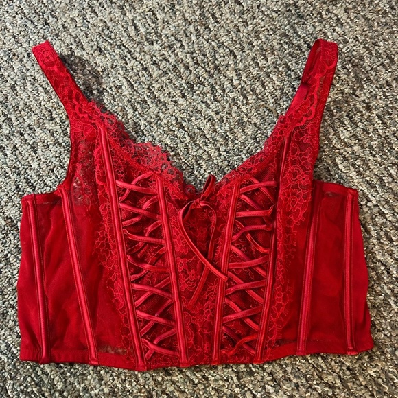 Victorias Secret Dream Engels Chic Red Lace Corset Top sz L #002 - Picture 1 of 2
